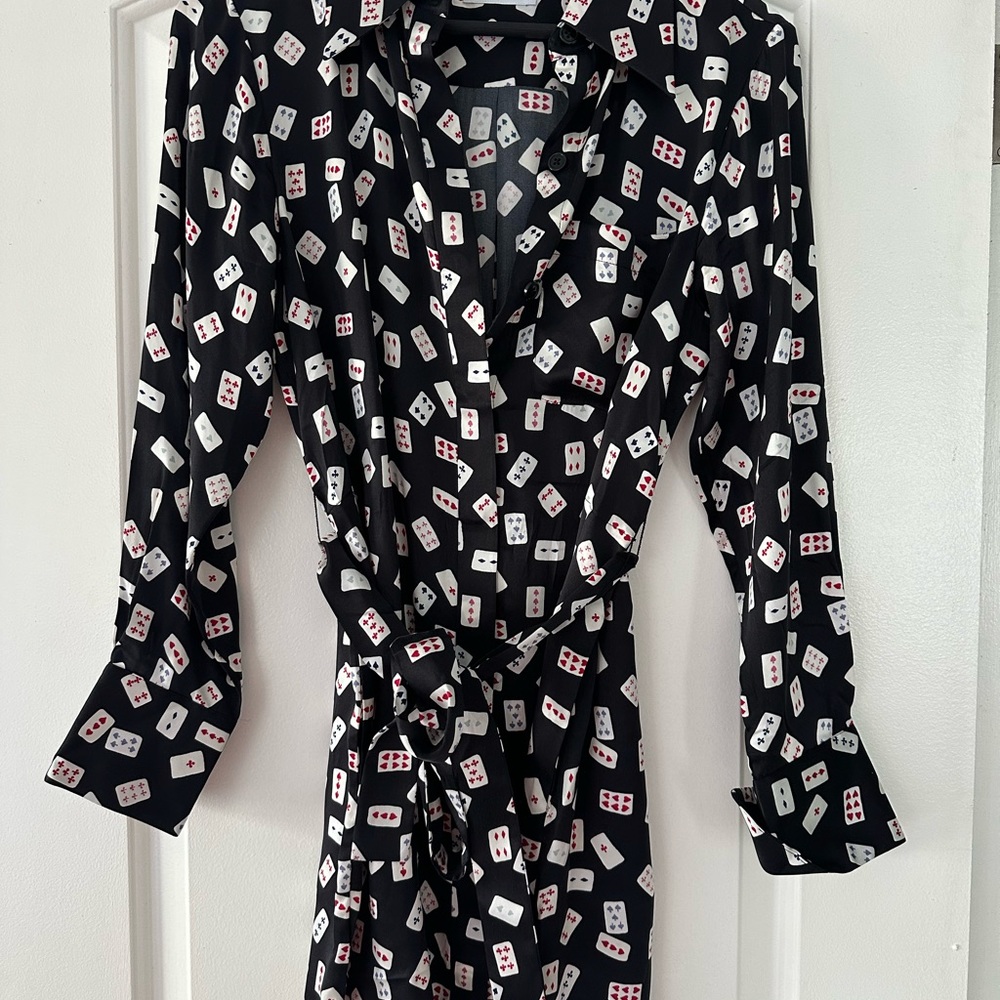 Black EQUIPMENT Dress with Playing Card Print
